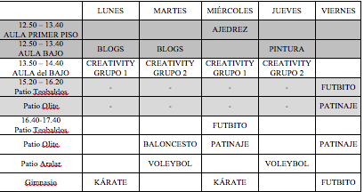 Horarios Extraescolares Curso 2014-2015